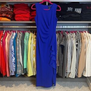Alexa B Nites blue sleeveless back zipper closure side slit maxi dress size 4